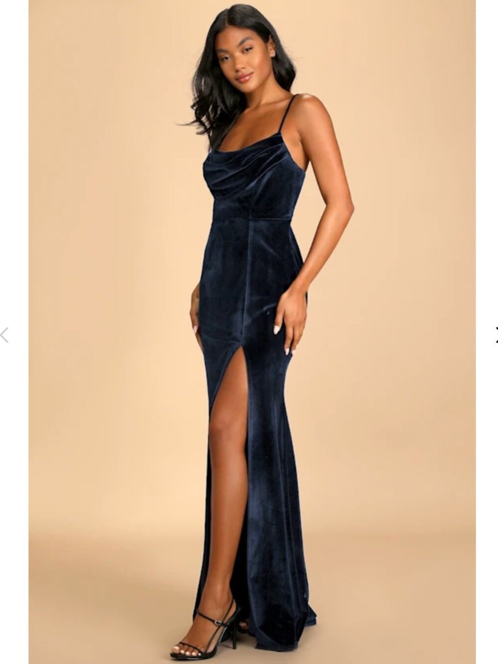 Lulus Everything I Do Navy Blue Velvet Cowl Neck Maxi Dress